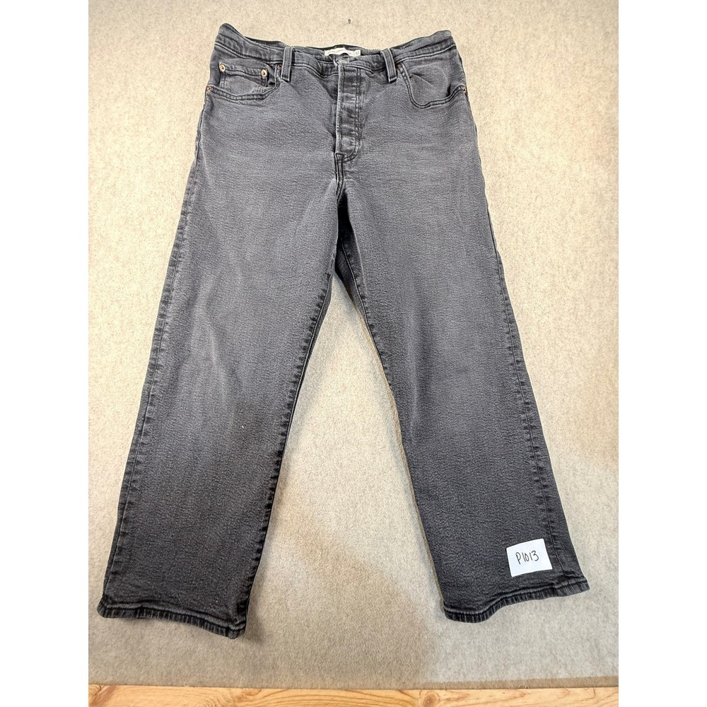 Levis Ribcage Straight Ankle Jeans 32 Faded Black High Rise Denim Pants